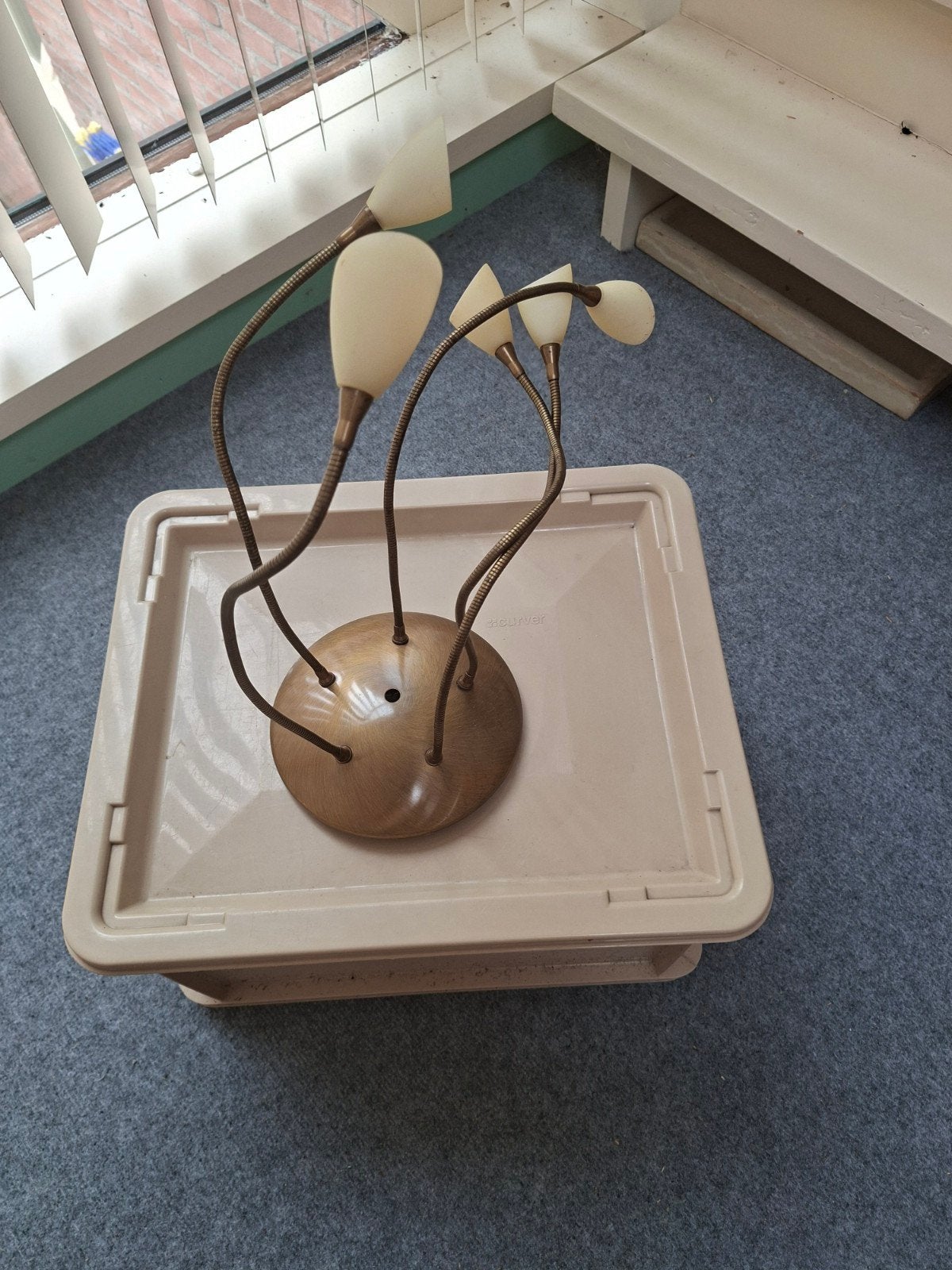 Set van messing plafondlamp en staande lampen, Ophalen, Gebruikt, Metaal, Goud
