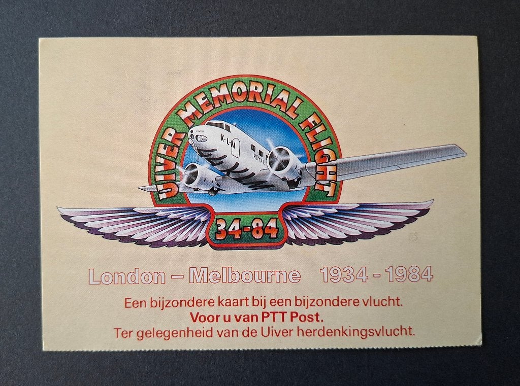 Ansichtkaart "Memorial Flight"  London - Melbourne 1934-1984, Ophalen of Verzenden, Briefkaart