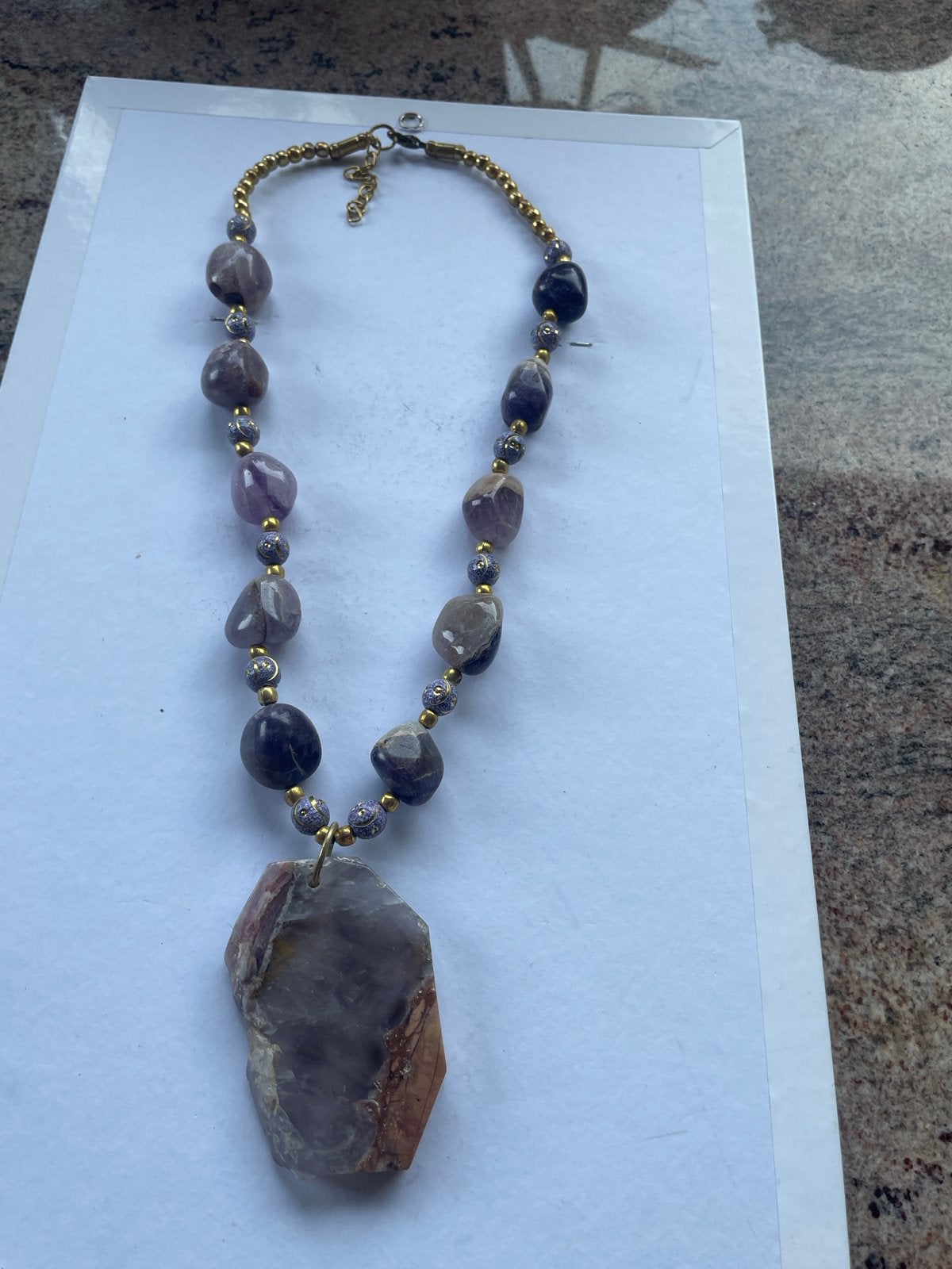Unieke Amethist Ketting met Grote Hanger, Sieraden, Tassen en Uiterlijk, Kettingen, Paars, Ophalen of Verzenden, Zo goed als nieuw