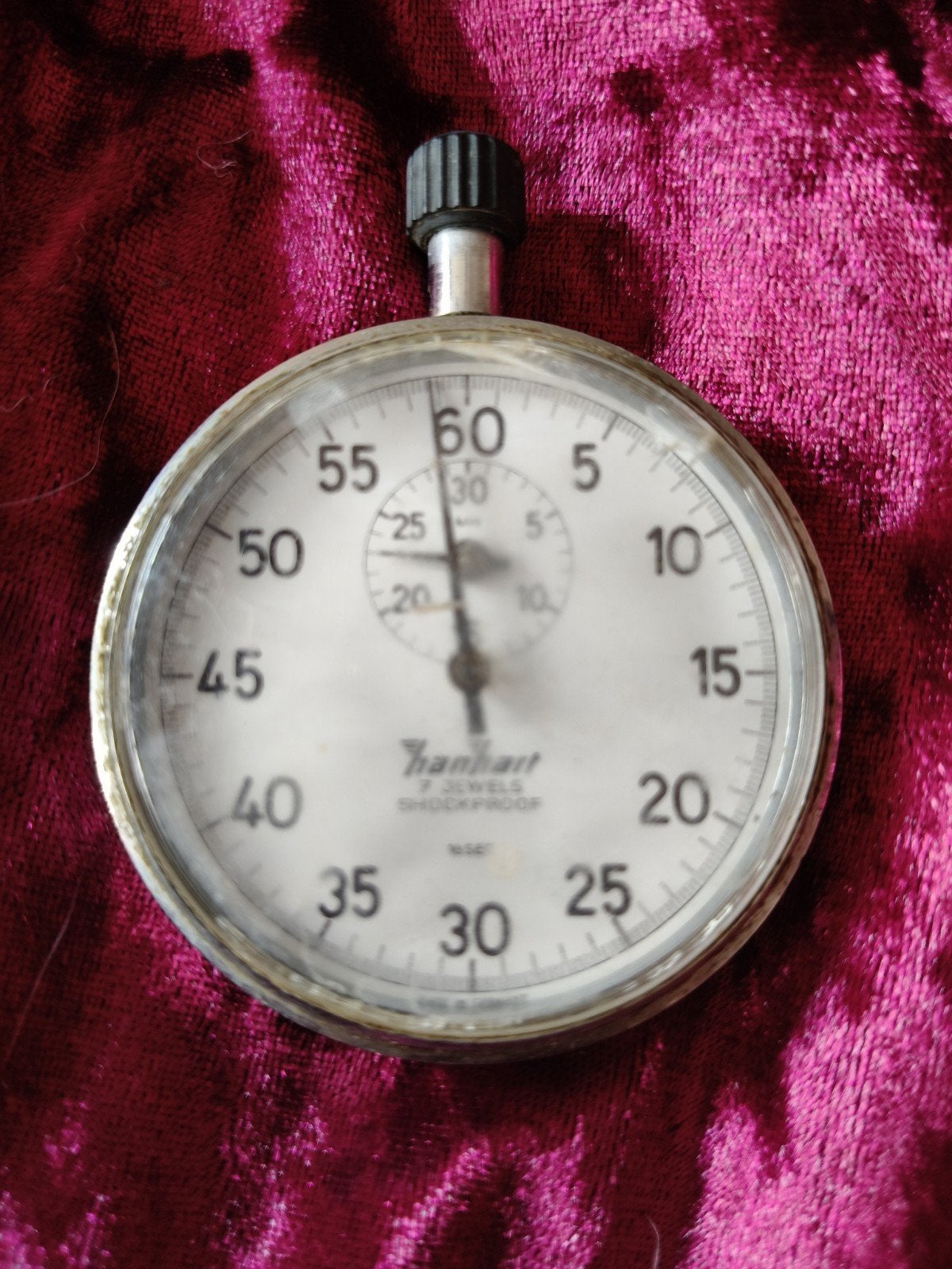 Vintage Hanhart stopwatch - 7 Jewels - Schokbestendig, Ophalen, Gebruikt, Vintage, Zilver