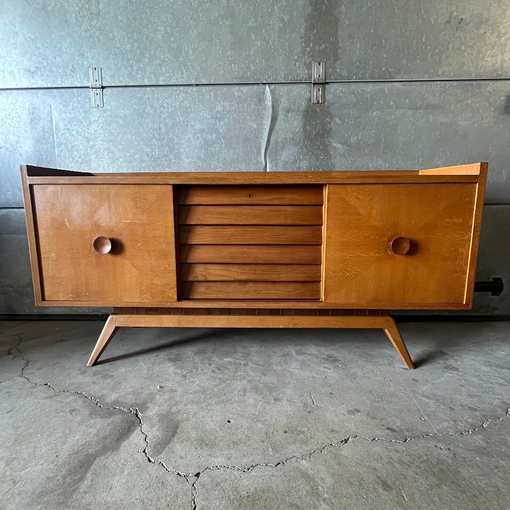 Jaren 50 dressoir teak lades en eiken schuifdeuren, Ophalen, Gebruikt, Dressoir, Midcentury modern
