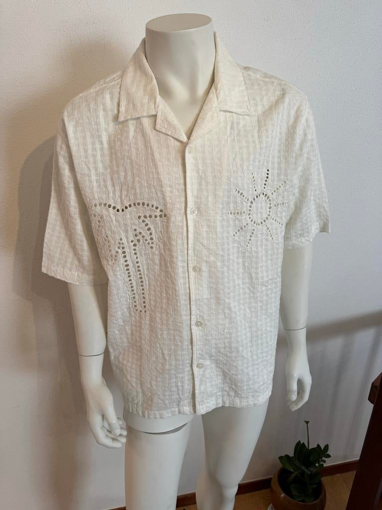 NIEUW Bershka Shirt XL Borduurwerk Wit, Verzenden, Nieuw, Wit, Halswijdte 43/44 (XL)