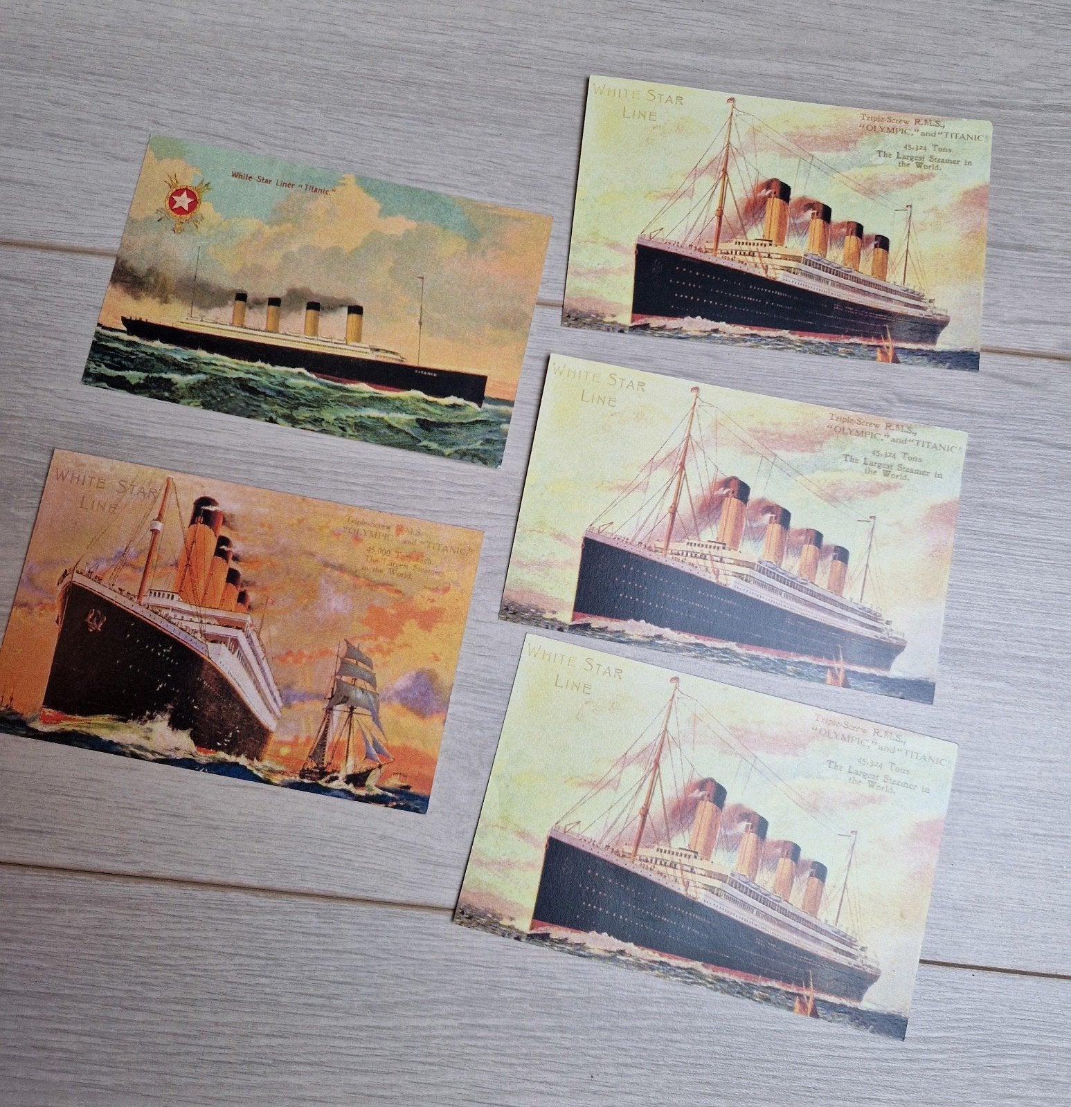 5 ansichtkaarten rms titanic white star liner line post card, Verzamelen, Ophalen of Verzenden