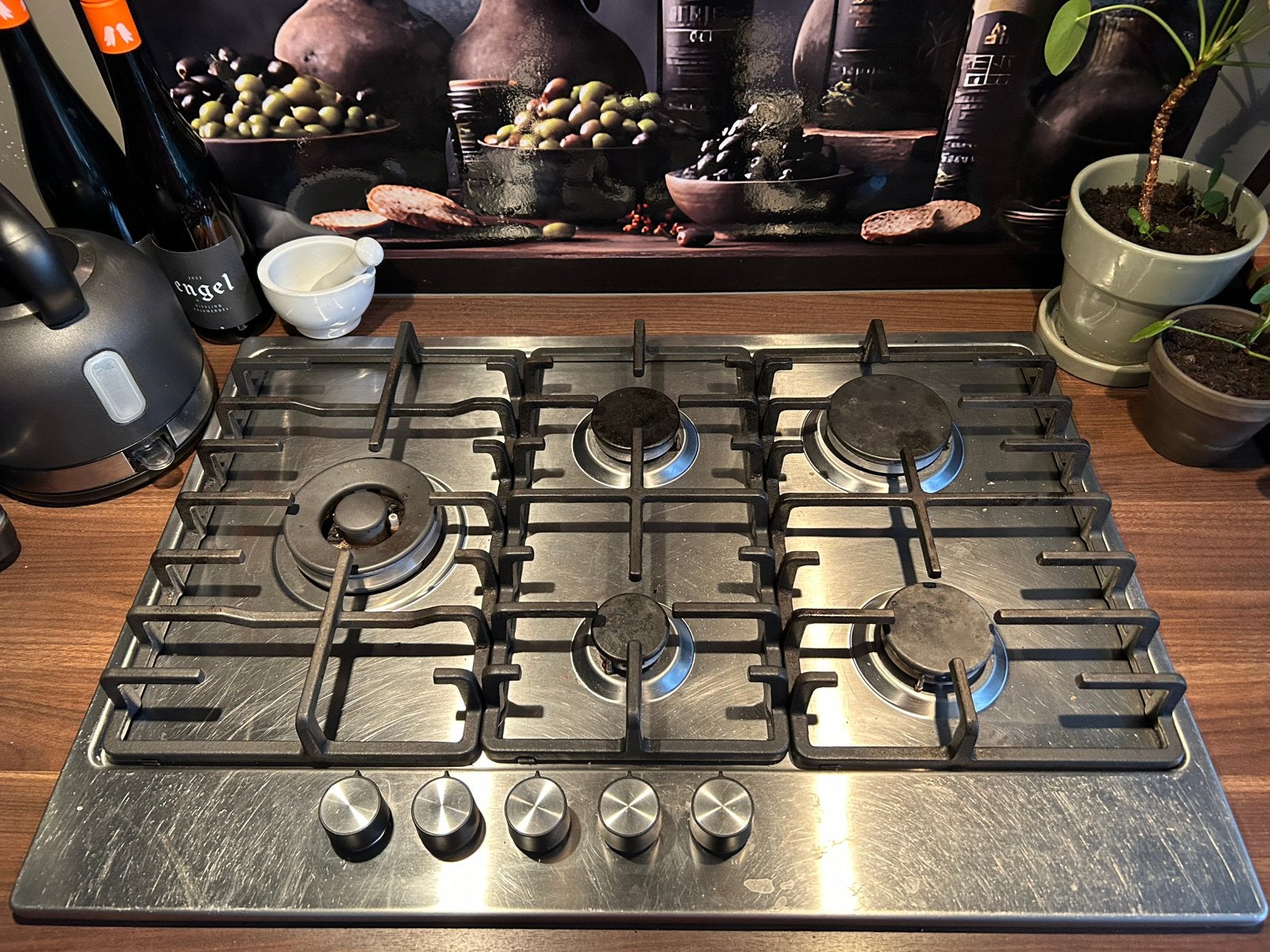 Mooie gas kookplaat met wok en poffertjespan, Ophalen, Gebruikt, Inbouw, Gas