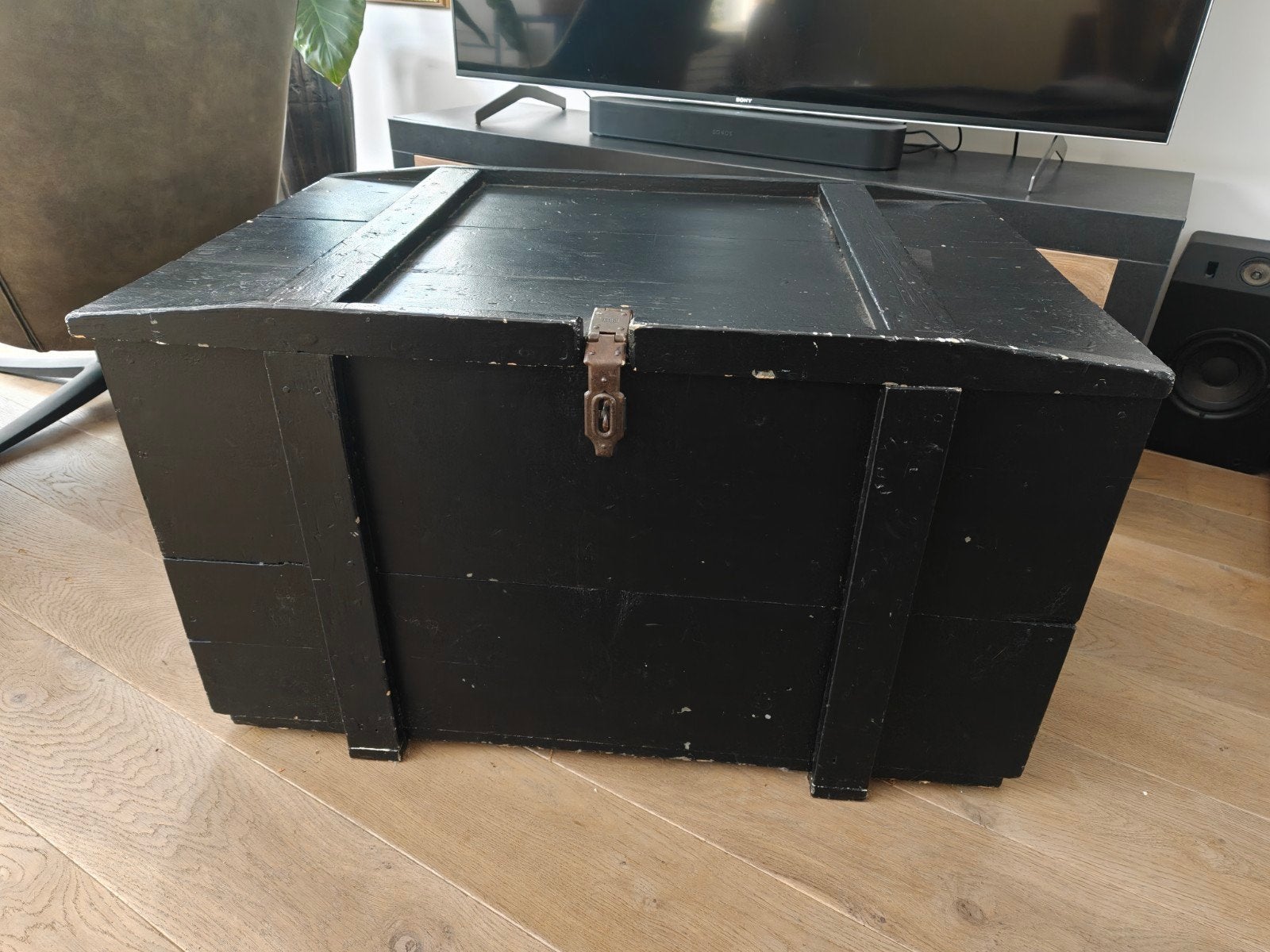 Zwarte houten kist 90x58x55 cm - Ideaal voor opslag, Ophalen of Verzenden