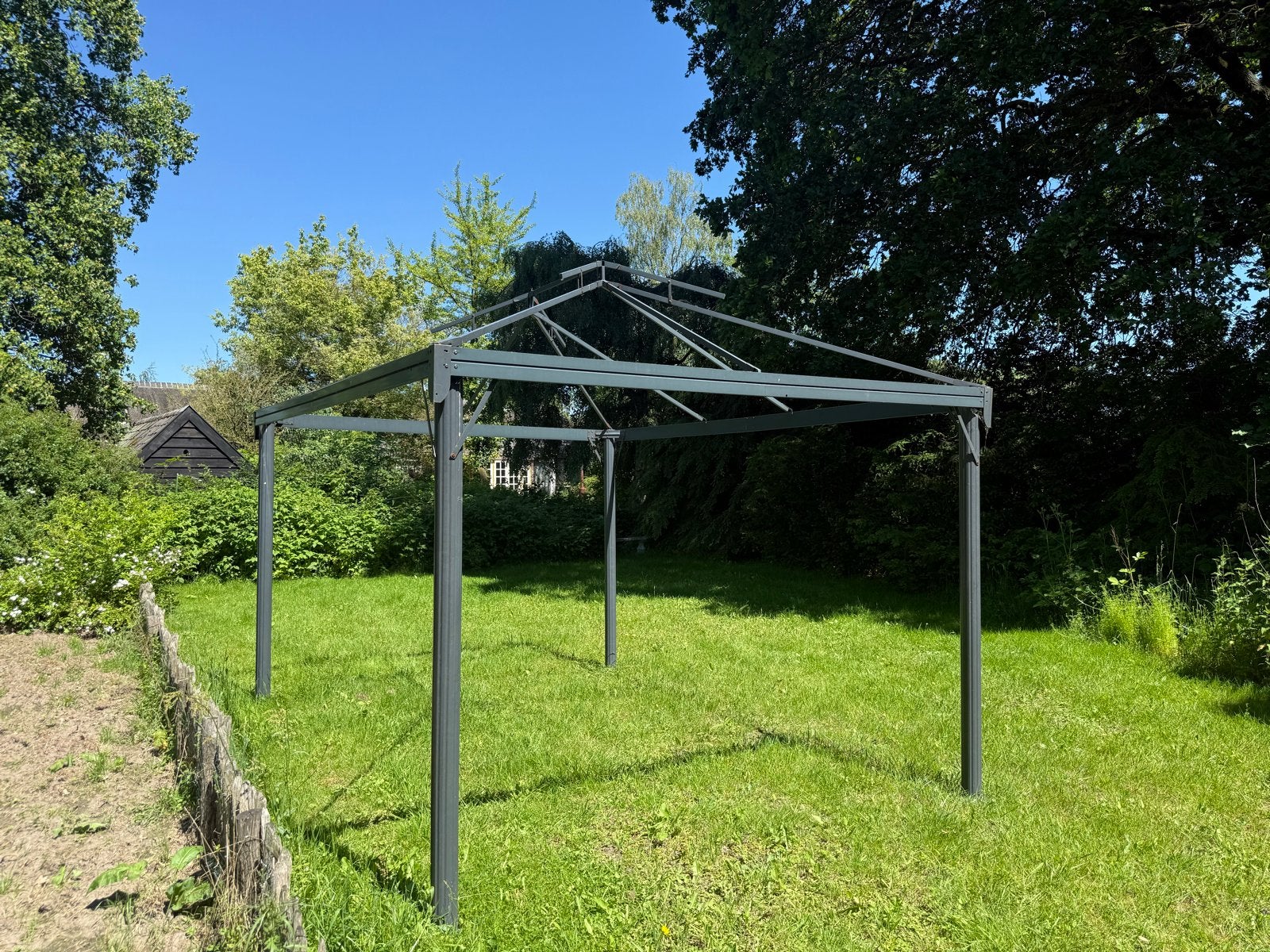 Tuinpaviljoen Antraciet Aluminium 2.95m x 3.95m zonder doek, Tuin en Terras, Ophalen, Gebruikt, Minder dan 4 meter, Paviljoen