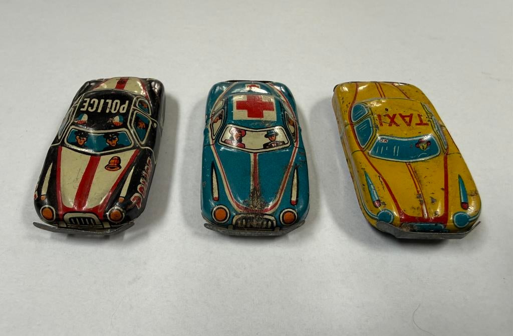 Vintage blikken ziekenauto, taxi, politieauto!, Ophalen of Verzenden