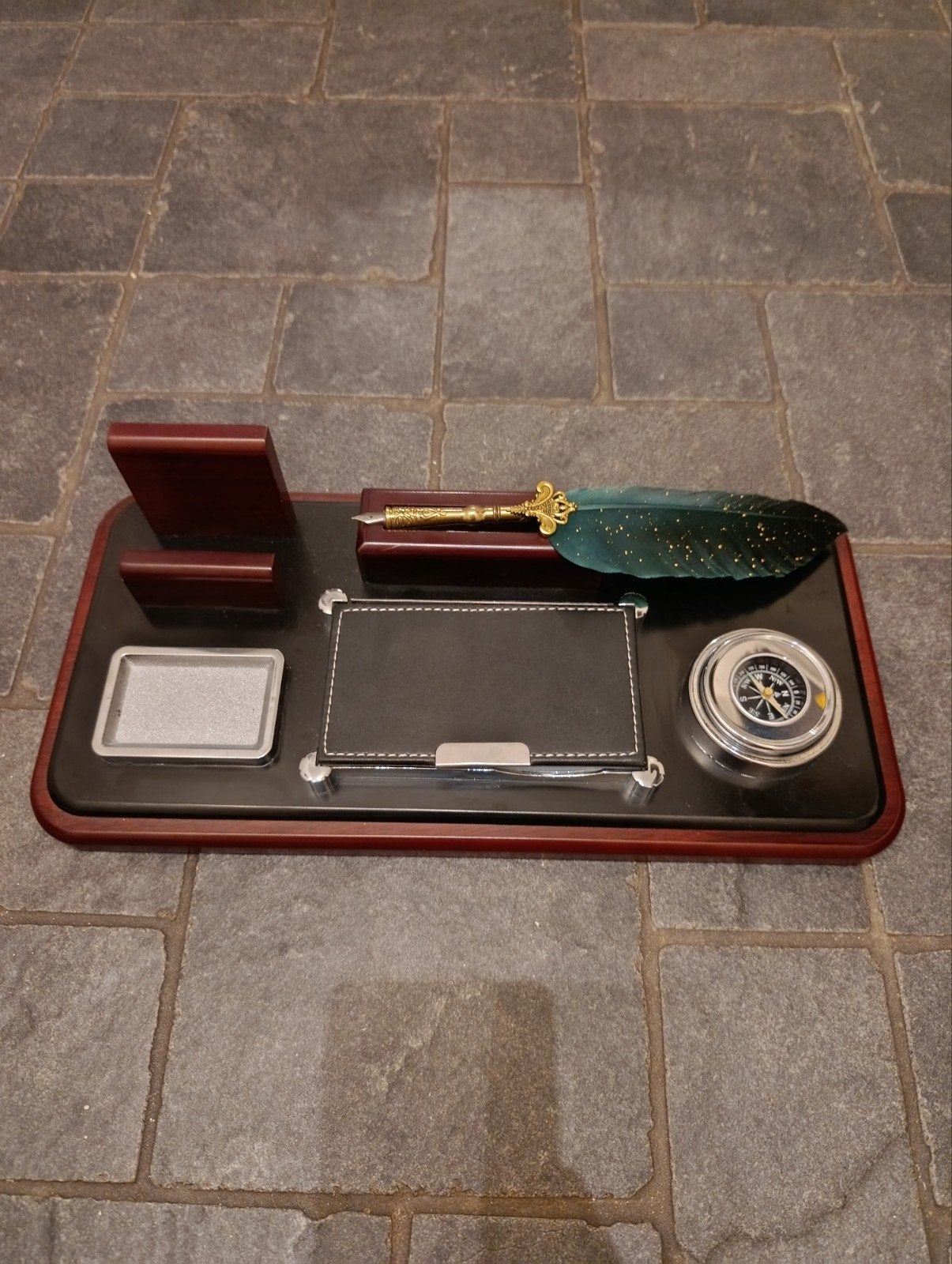 Luxe Bureau Organizer Set met Ganzenveer en Kompas, Ophalen of Verzenden