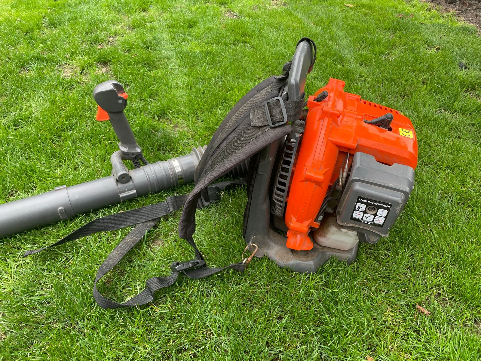 Goed werkende en krachtige bladblazer op benzine, Ophalen, Gebruikt, Benzine, Ruggedragen