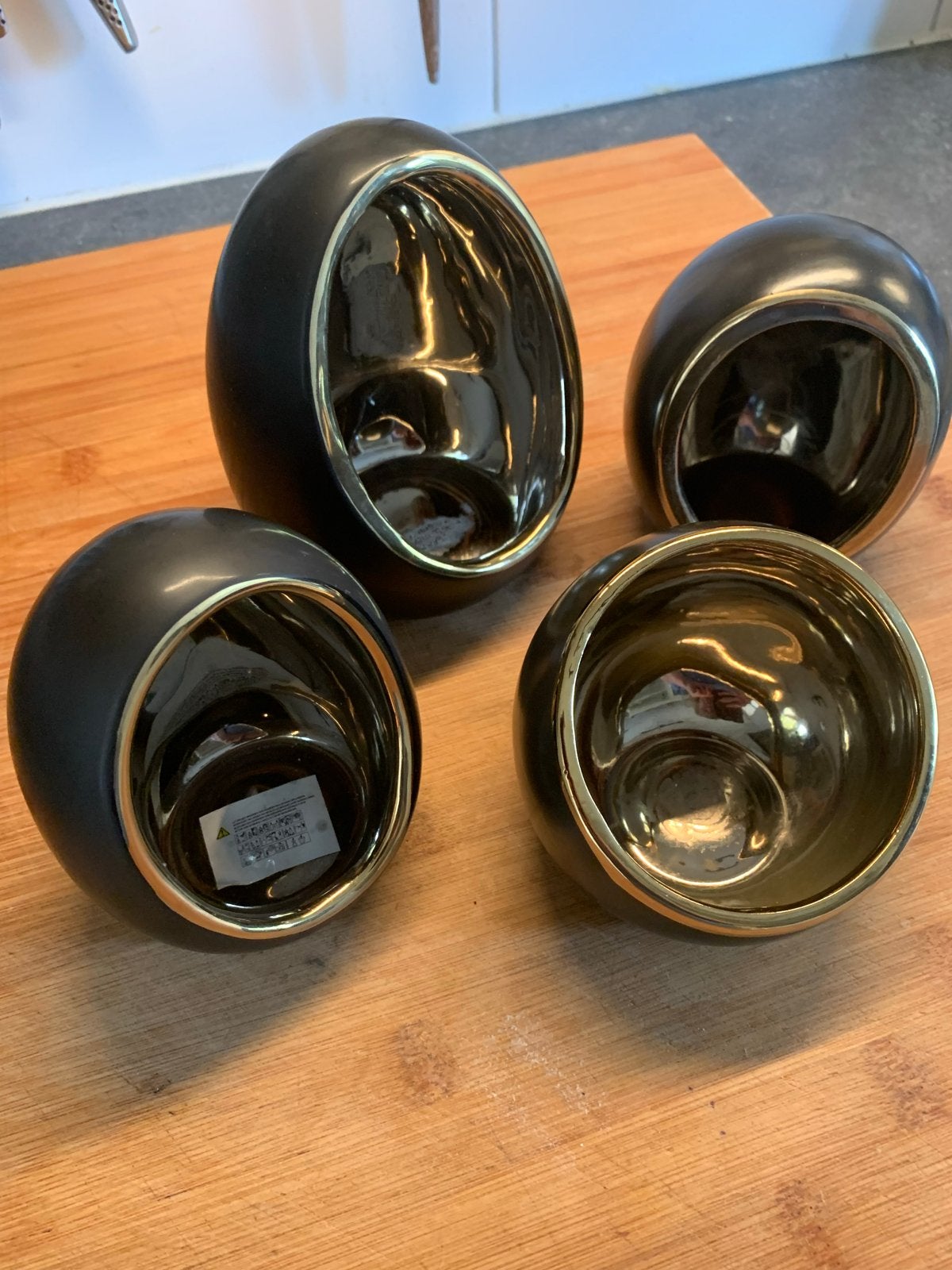Set van 4 Taza Waxinelicht Egg theelichthouders - Zwart/Goud, Huis en Inrichting, Waxinelichthouder, Ophalen of Verzenden, Zo goed als nieuw
