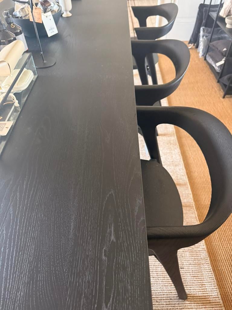 Etnicraft Bok black eettafel 220x95cm model winkel, Eikenhout, 50 tot 100 cm, Natuurlijk wonen, Vijf personen of meer