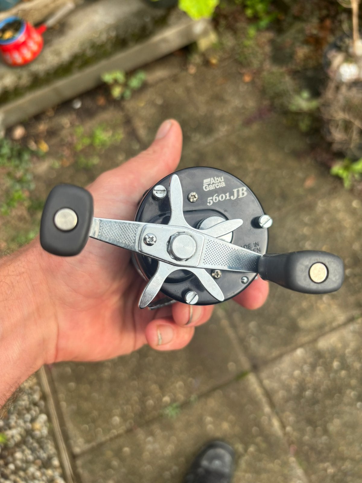 Abu Garcia 5601JB met jerkbait hengel, Ophalen of Verzenden, Zo goed als nieuw, Molen