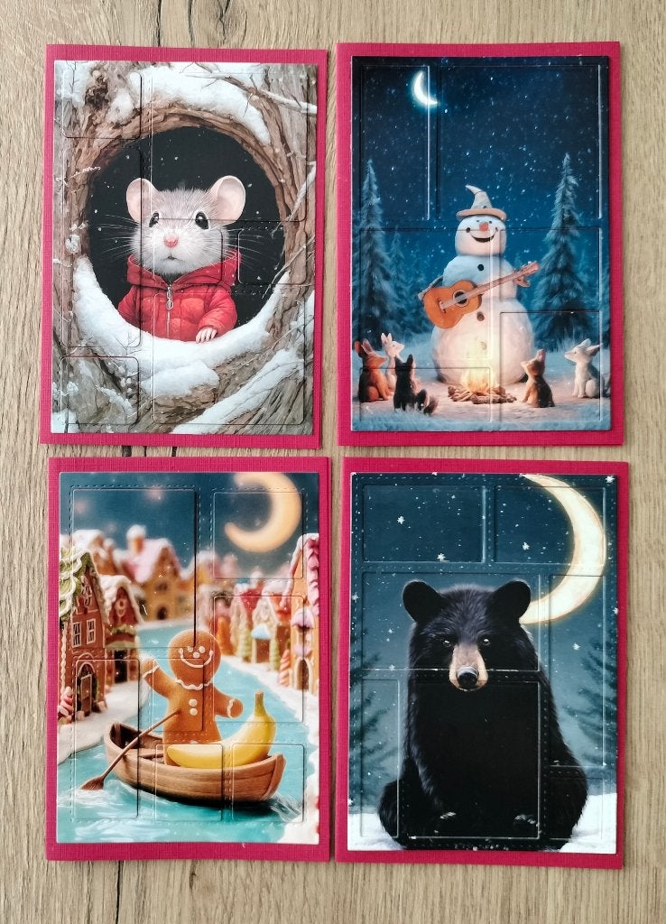 (85) Handgemaakte kerstkaarten - 4 stuks, Ophalen of Verzenden, Nieuw, Kerst