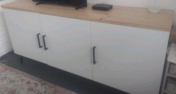 Wit dressoir 1,80  x 0,44 x 0,68 m met grenen blad, Ophalen, Gebruikt, 25 tot 50 cm, 150 tot 200 cm