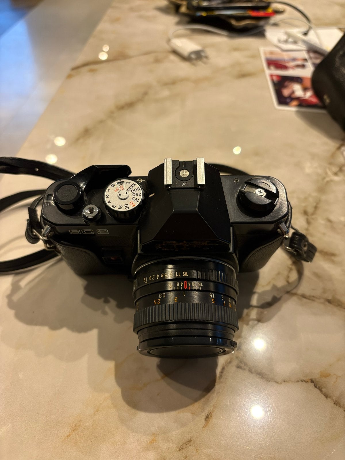Ricoh SC2 Spiegelreflexcamera met lens en leren tas, Audio, Tv en Foto, Ophalen of Verzenden, Gebruikt, Spiegelreflex, Overige Merken