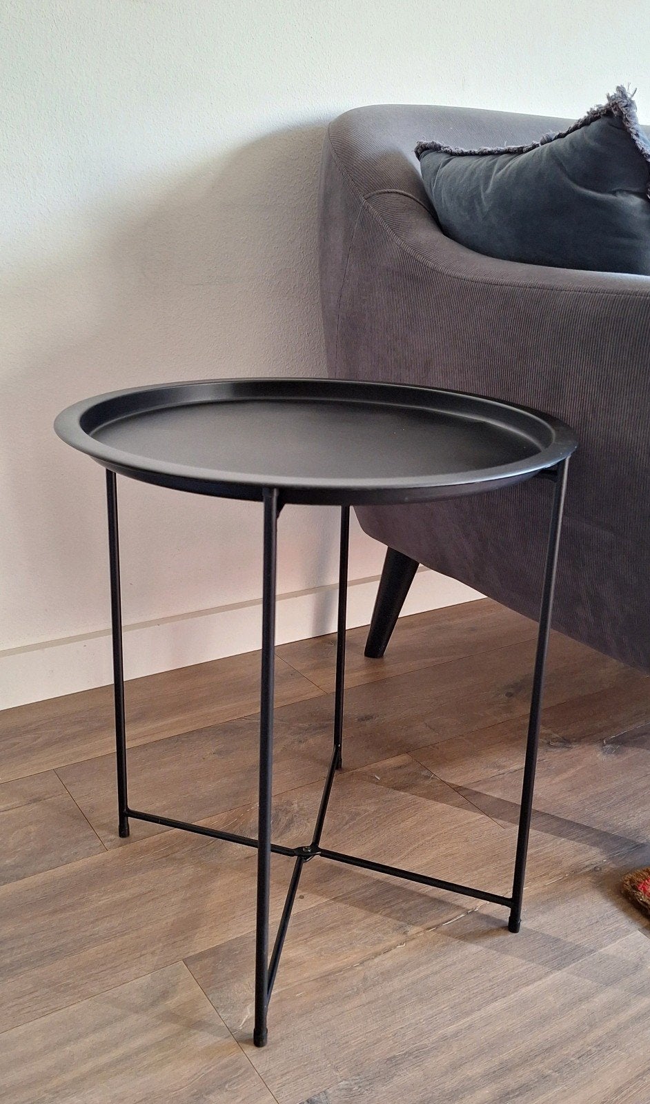 Zwart IJzeren Bijzet Tafeltje Bijzettafel Dienblad Rond 50cm, Minder dan 55 cm, Gebruikt, Metaal of Aluminium, Rond