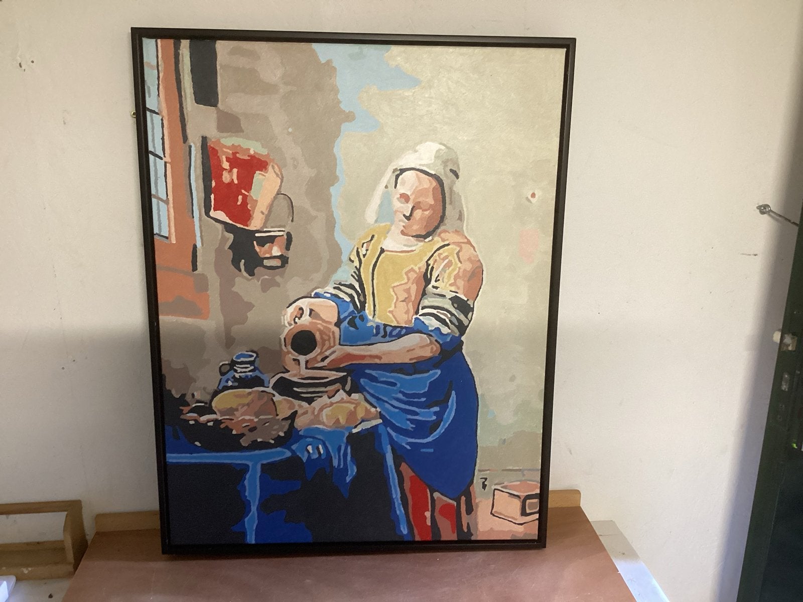 Zelfgeschilderd schilderij 'Melkmeisje' (67x52 cm), Antiek en Kunst, Doek, Portret of Personen, Ophalen of Verzenden, Handgeschilderd