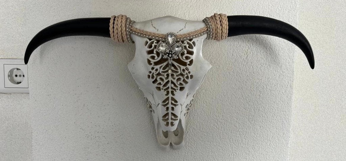 Mooie skull gewei hoofd voor aan de muur, Ophalen, Zo goed als nieuw