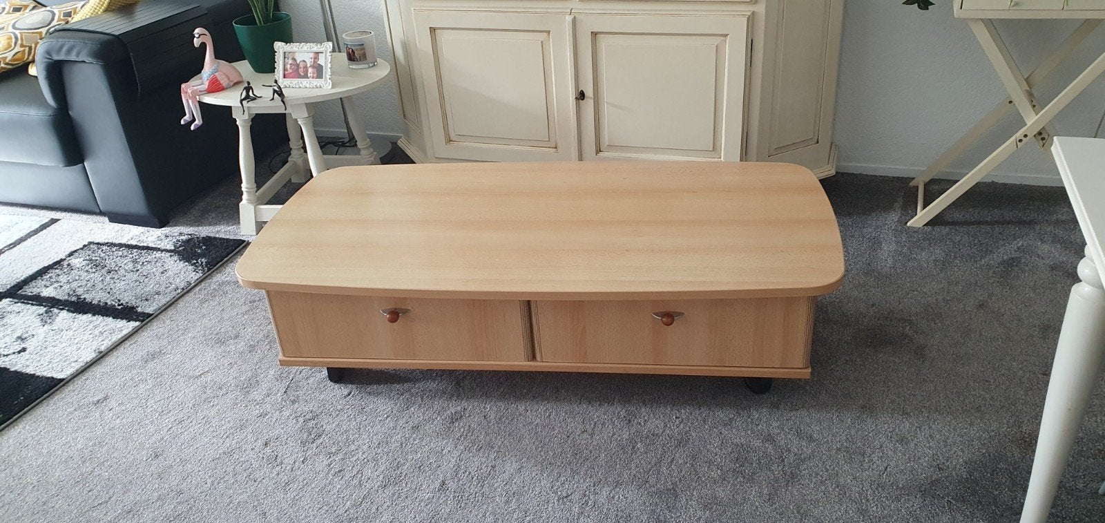 salontafel op wielen, beukenkleur, 2 laden, Huis en Inrichting, Ophalen, Zo goed als nieuw, Overige houtsoorten, 100 tot 150 cm