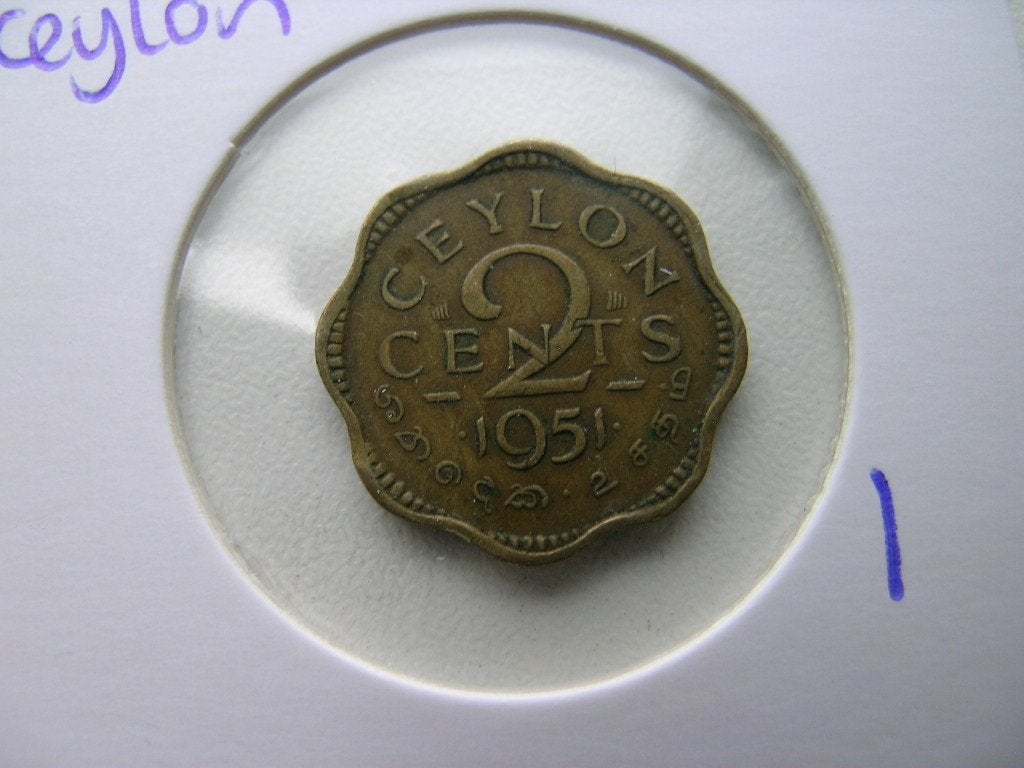 2 Cents 1951 Ceylon, Postzegels en Munten, Munten | Azië, Ophalen of Verzenden, Zuid-Azië, Losse munt