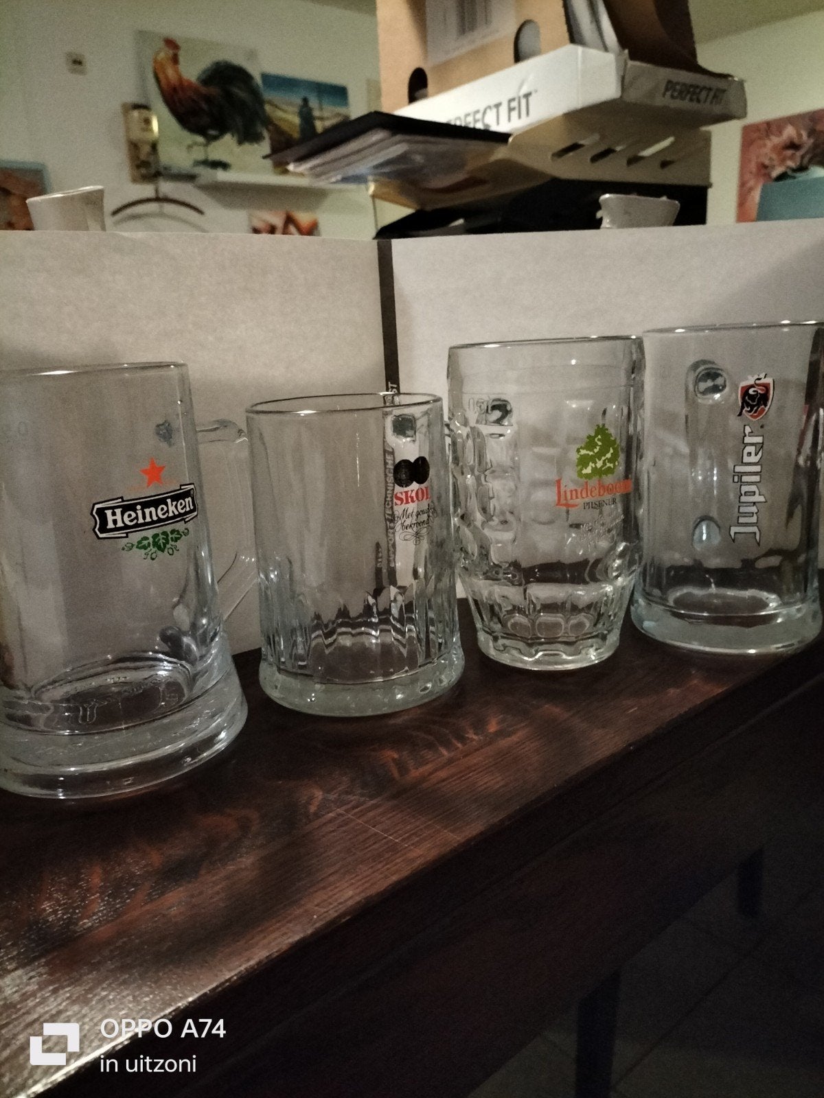 4 Bierpullen: Heineken, Skol, Lindeboom, Jupiler, Ophalen of Verzenden, Gebruikt, Heineken