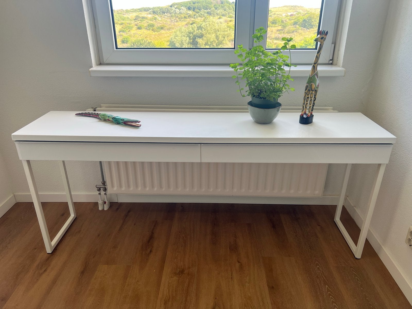 Wit bureau met 2 lades - 180x40x75 cm, Ophalen, Overige typen, Gebruikt, Met lades