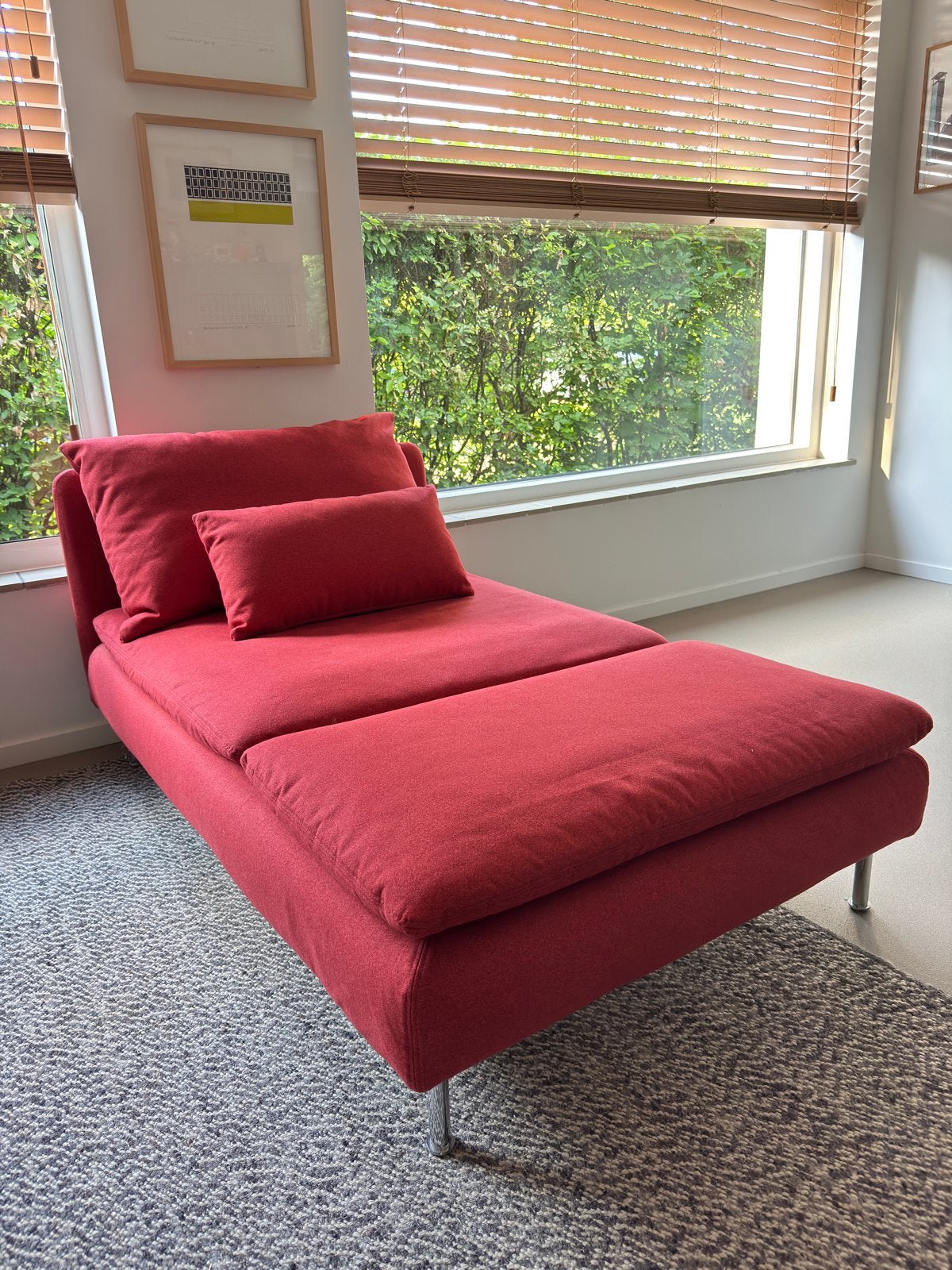 Ikea Söderhamn rode chaise longue met kussens, Ophalen, Eenpersoons, Zo goed als nieuw, Minder dan 150 cm