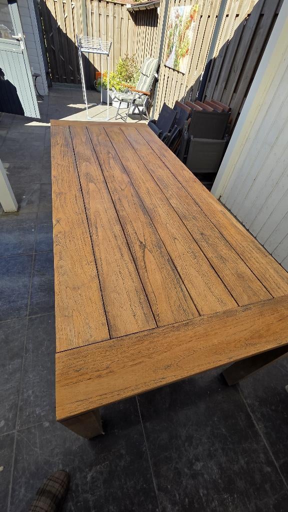 Teakhouten tuintafel  met stoelen, Tuin en Terras, Ophalen, Gebruikt, 6 zitplaatsen, Teakhout