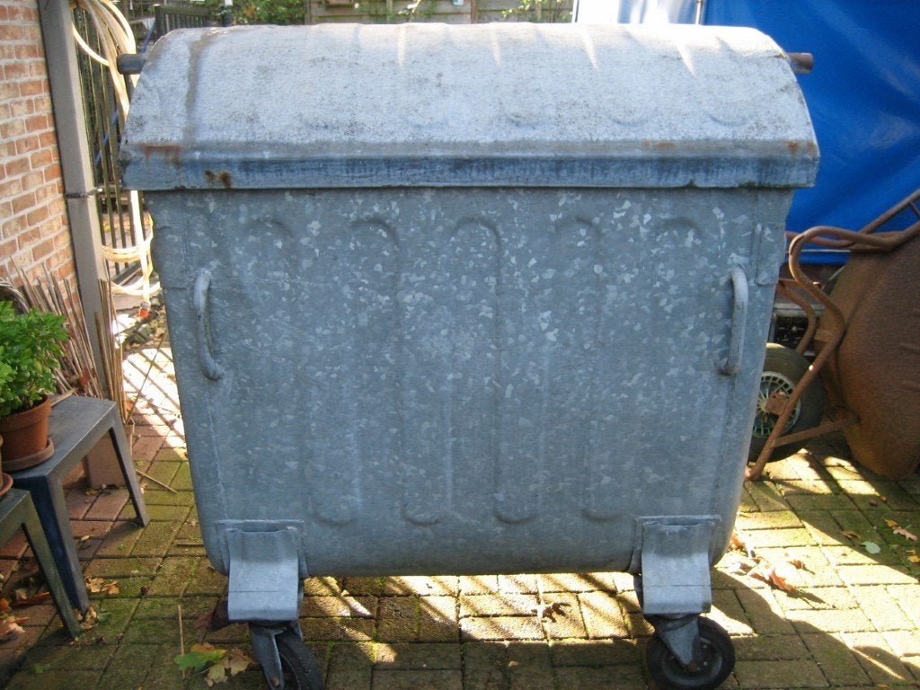 Mobiele verzinkte stalen afvalcontainer ca.-1100 Liter, Met pedaal, 40 liter of meer, Ophalen of Verzenden, Zo goed als nieuw