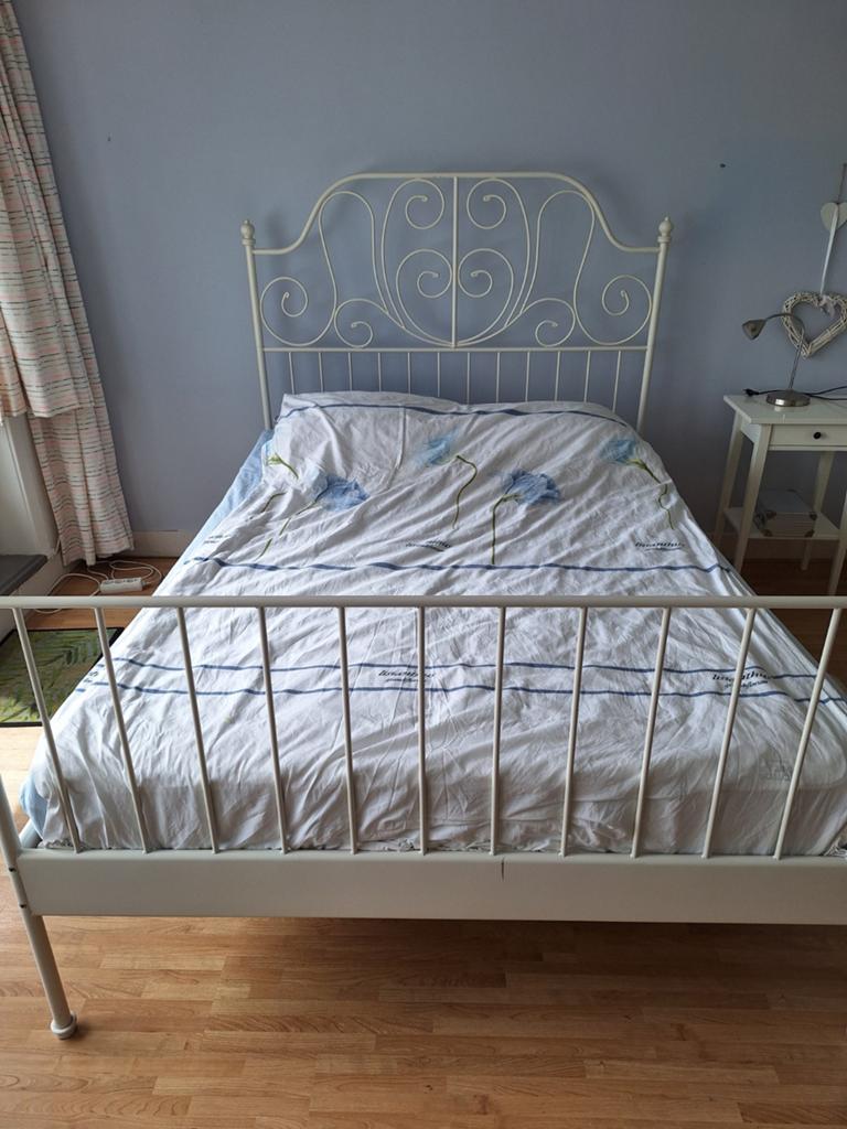 Ikea bed Leirvik 140 x 200 cm., Ophalen, Wit, Tweepersoons, 140 cm