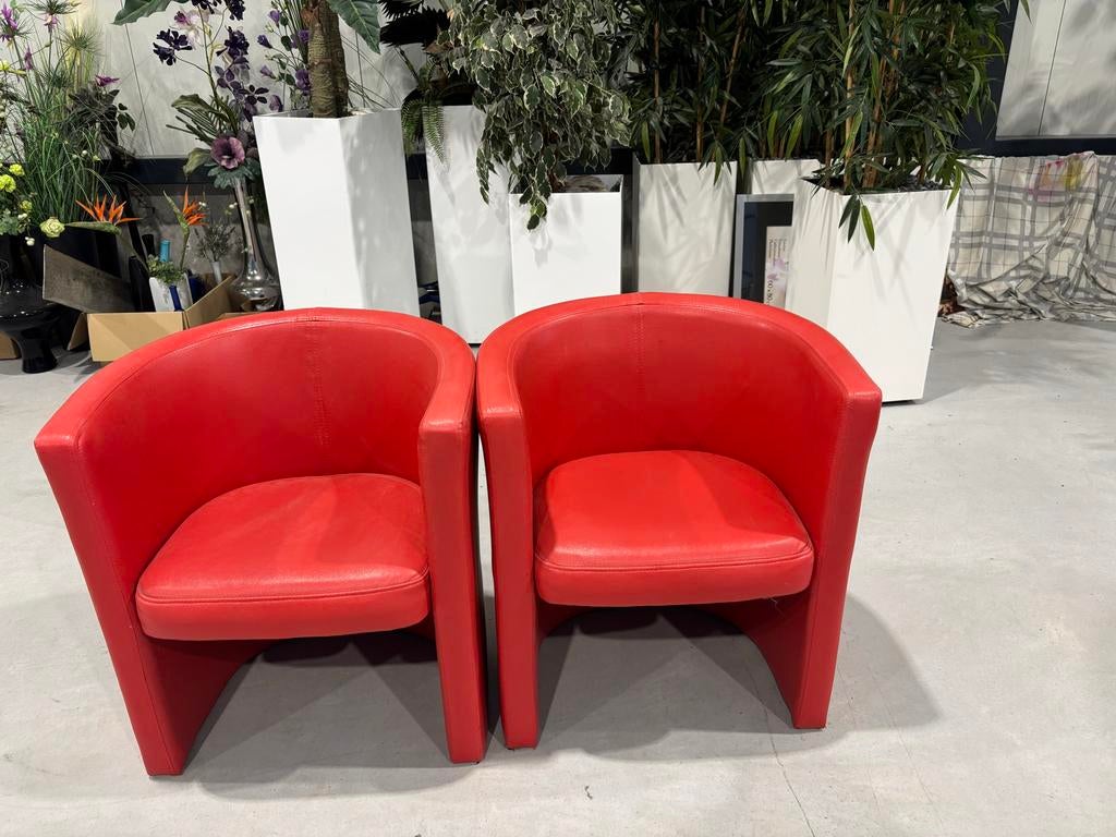 Set van 2 rode fauteuils - comfortabel en stijlvol, Gebruikt, Twee, Leer, Ophalen of Verzenden