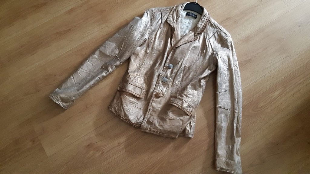 Koopje! Origineel lederen blazer 38 Maffei Italy goudkleurig, Maat 38/40 (M), Maffei, Ophalen of Verzenden, Zo goed als nieuw