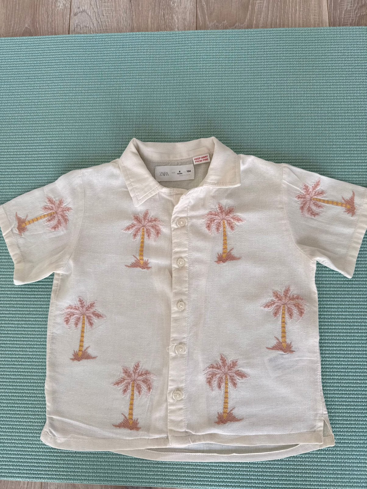 Ecru overhemd palmbomen Zara maat 104 €5, Ophalen of Verzenden, Zo goed als nieuw, Jongen, Overhemd of Blouse
