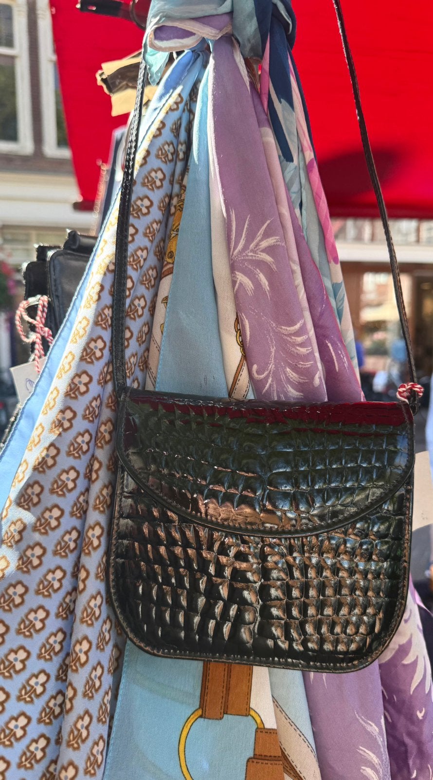 Klein Glimmend Zwart Leren Tasje - Krokodillenprint, Overige merken, Zwart, Ophalen of Verzenden, Zo goed als nieuw