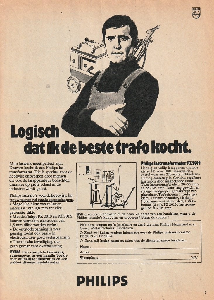 Retro reclame 1970 Philips las transformator laswerk, Verzenden, Overige typen