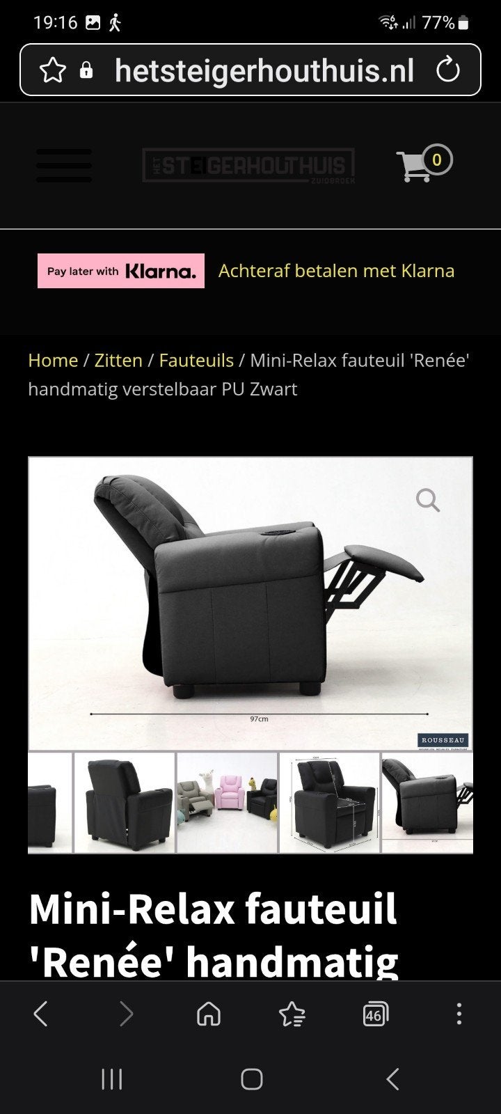 Mini-Relaxfauteuil Renée Zwart en roze rt - Nieuw in doos, Ophalen, Stof, Minder dan 50 cm, Minder dan 75 cm
