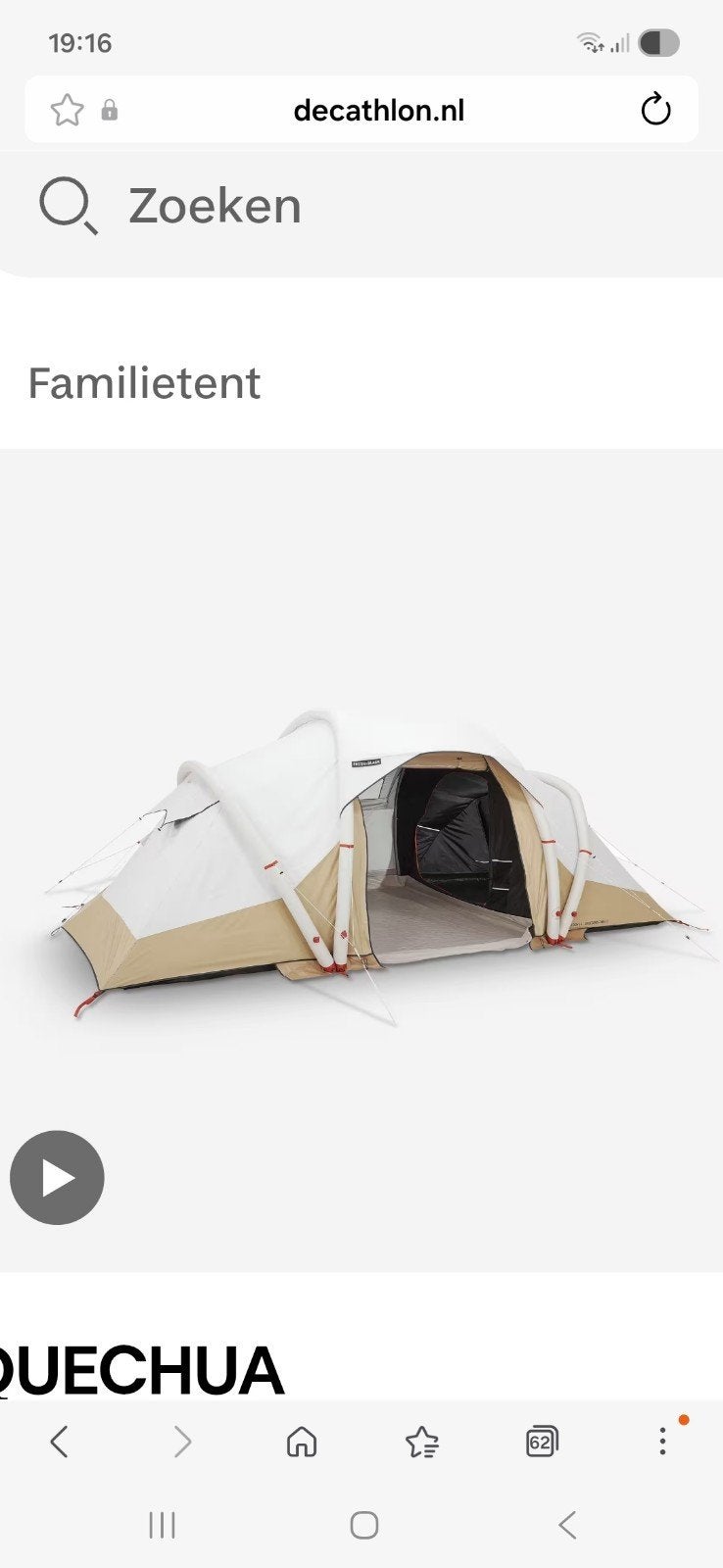 Opblaasbare tent 4 pers. Air Seconds 4.2 Fresh & Black, Ophalen of Verzenden, Tot en met 4