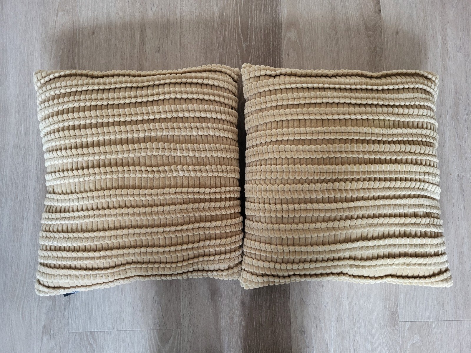 Set van 2 gebruikte sierkussens 40x40 cm - Unique Living, Ophalen, Gebruikt, Inclusief binnenkussen, Beige