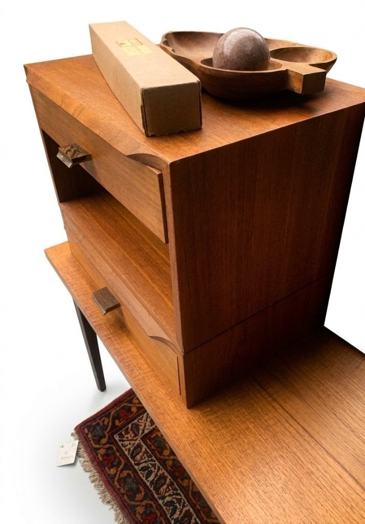 Houten kaptafel met spiegel - vintage retro tafel kast, Ophalen, Gebruikt, 100 tot 150 cm, Onbekend