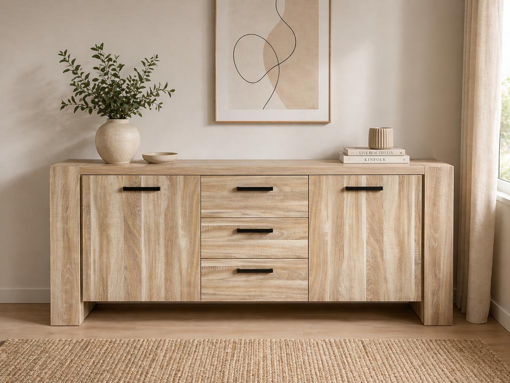 Leuk houten dressoir met metalen handgrepen, Ophalen, Gebruikt, 25 tot 50 cm, 150 tot 200 cm