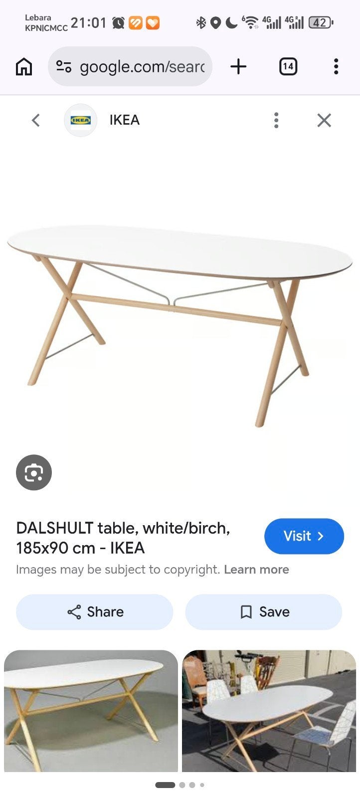 IKEA DALSHULT tafelblad wit/berken (excl. onderstel), Ophalen, Gebruikt, 75 tot 100 cm, 150 tot 200 cm