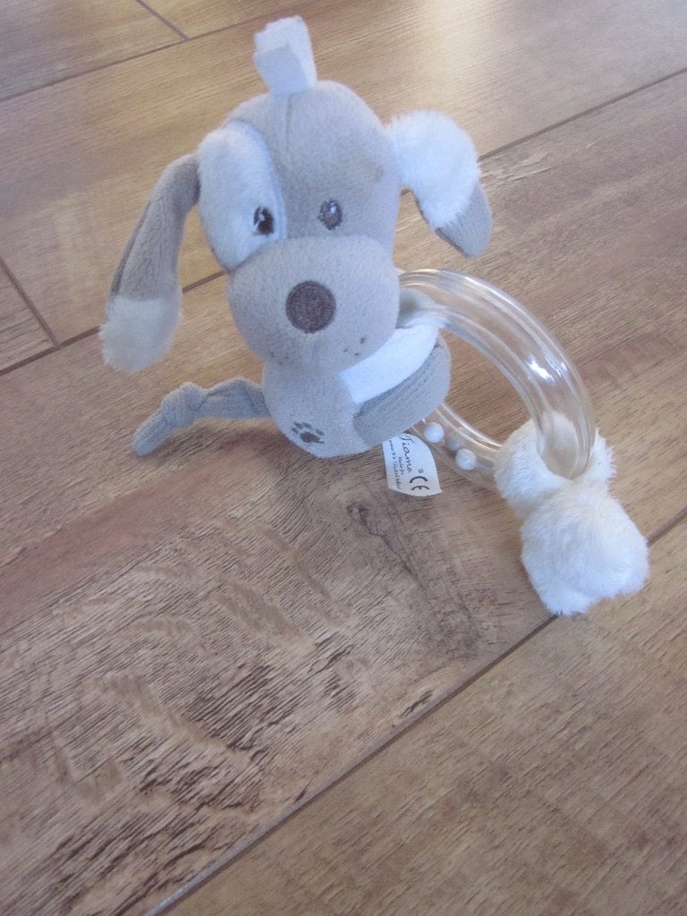 Tiamo Collection grijze + beige uitvoering hond Sem rammelaa, Overige karakters, Nieuw, Wasbaar, Meerkleurig