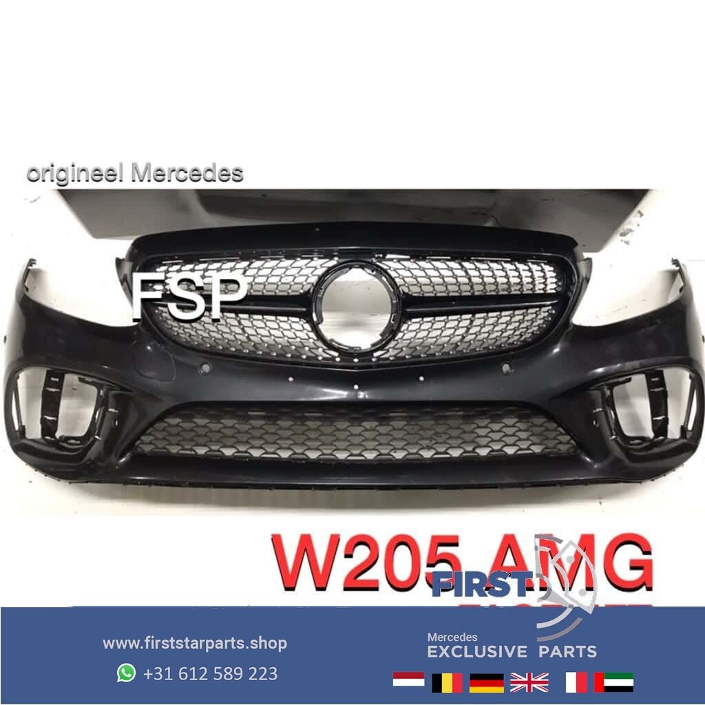 W205 Facelift AMG Voorbumper + diamond gril 2019 Mercedes C, Gebruikt, -, Voor, Ophalen of Verzenden