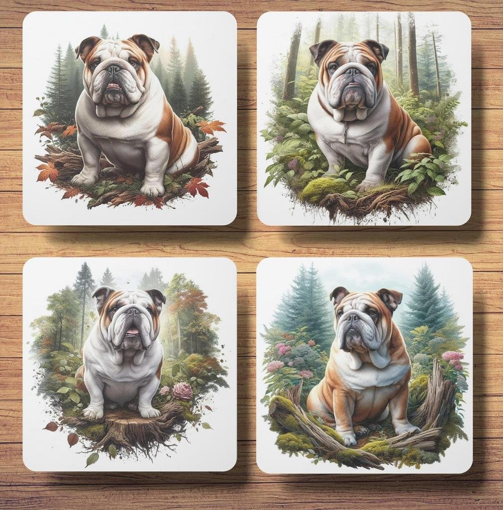 Engelse Bulldog Bos onderzetters met houder, Ophalen of Verzenden, Nieuw, Glas of Kopje