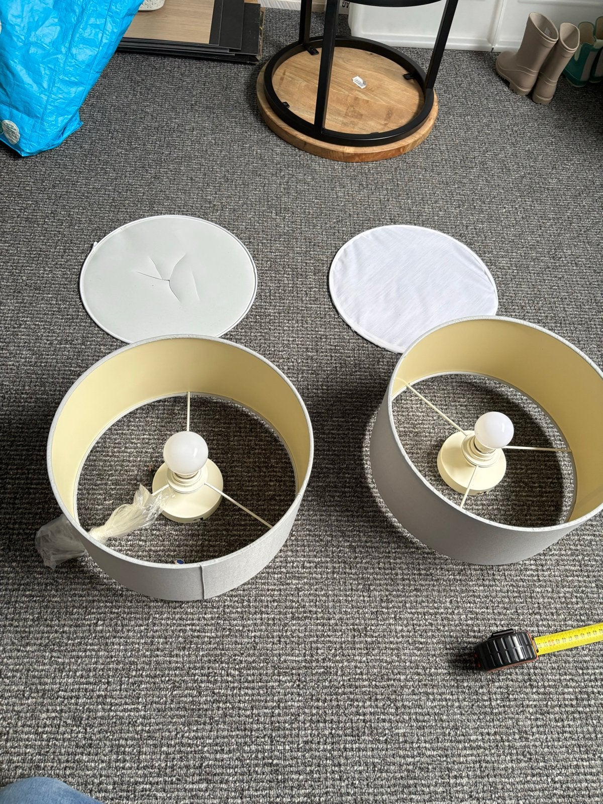 Set van 2 plafondlampen grijs, Ophalen, Gebruikt, Textiel, E27 (groot)