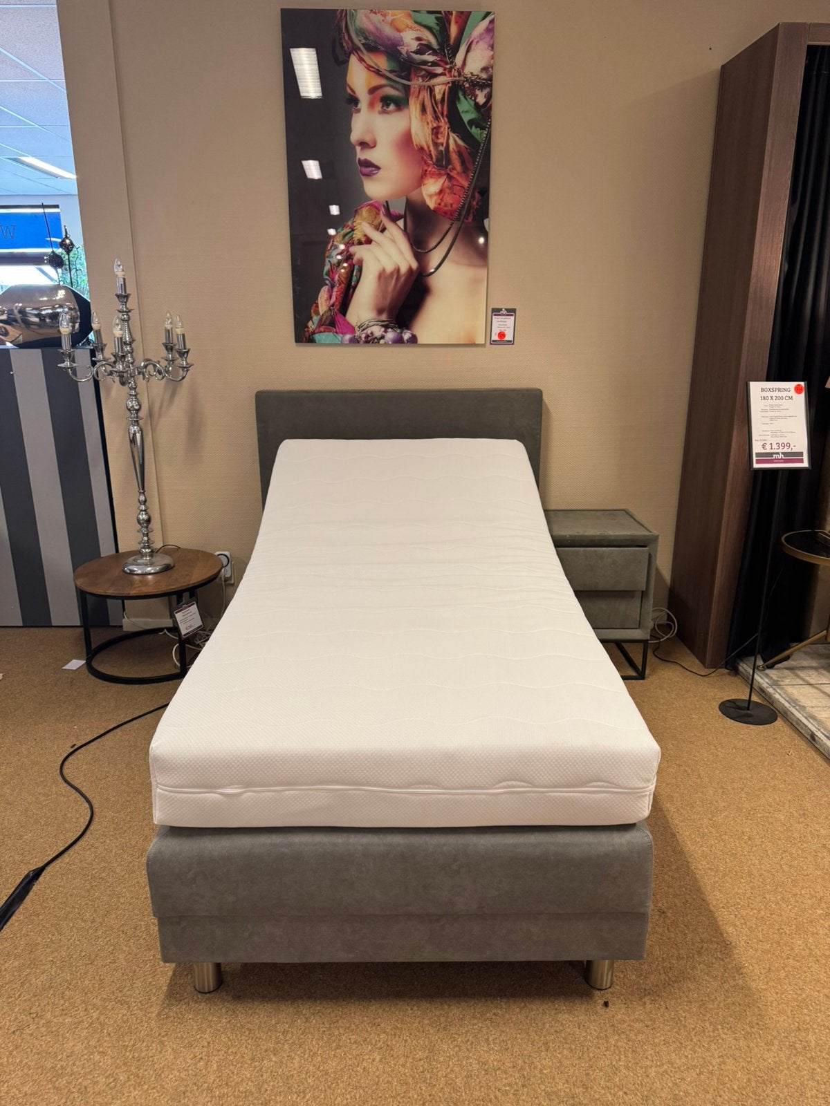 Boxspring 100x200 Elektrisch €499,- Direct/Leverbaar, Ophalen, 100 cm, Eenpersoons, #Boxspring#Grijs#100#Stof#Bedden#1-Persoons#Elektrisch