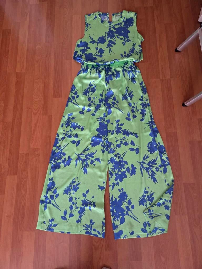 Groen/Blauw Polyester Broek & Blouse Set Maat, Kleding | Dames, Jumpsuits, Ophalen of Verzenden, Zo goed als nieuw, Maat 38/40 (M)