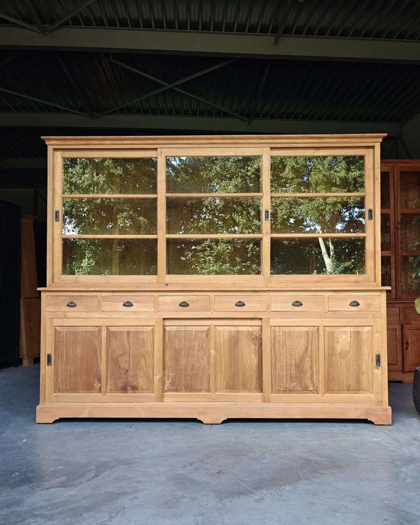 Grote teakhouten winkelkast | Brede servieskast teak  #7764, Gebruikt, -, 200 cm of meer, -