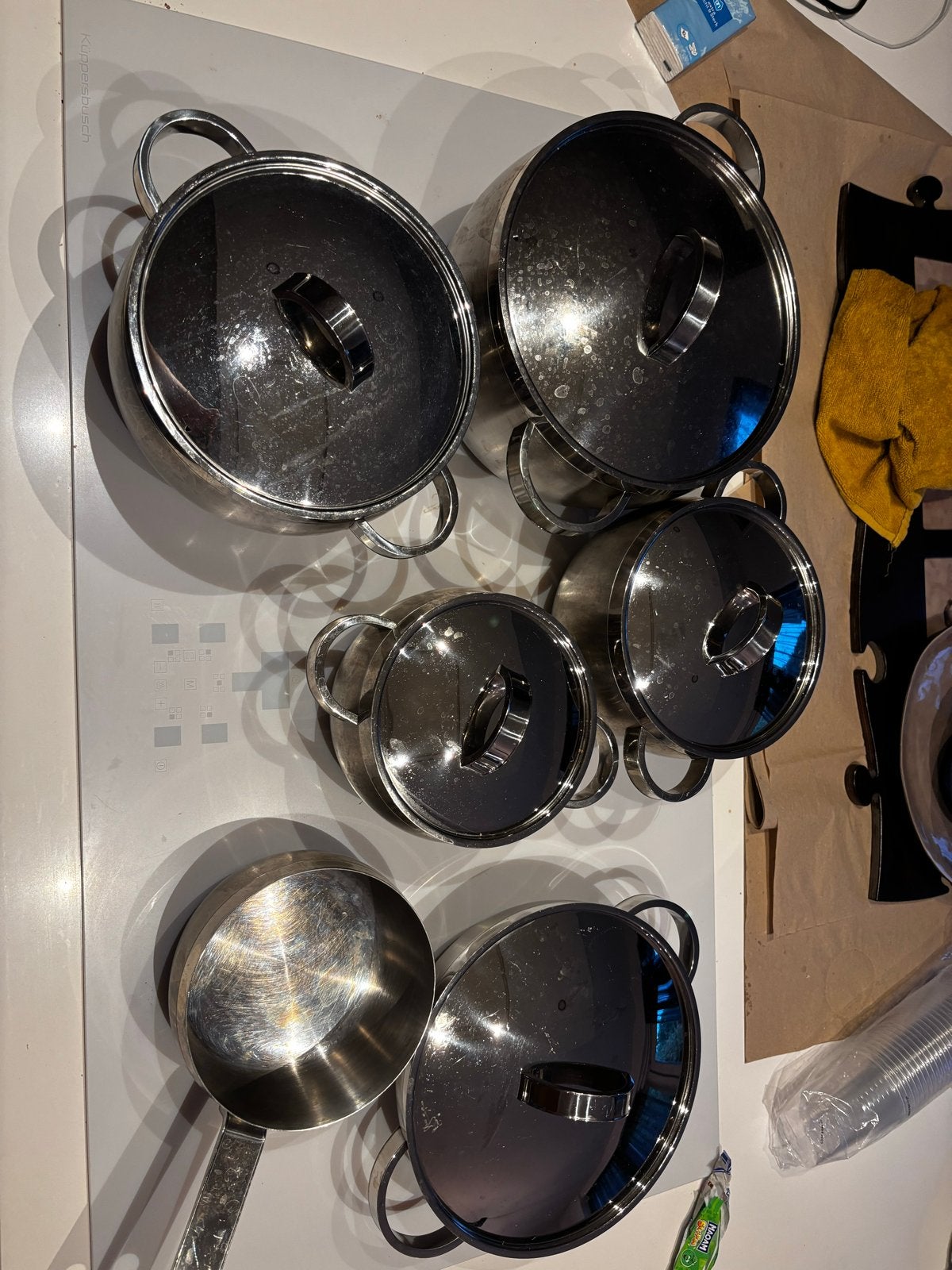 BK Gastronome RVS pannenset – 5-delig + extra pan – inductie, Ophalen, Gebruikt, Met deksel, Pannenset