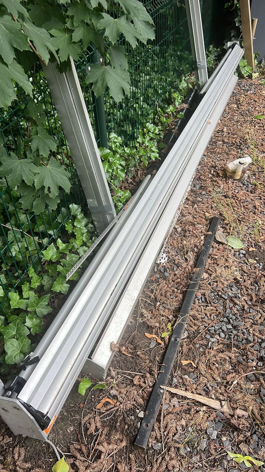 1 knik-arm zonnescherm met doek -, Tuin en Terras, Zonneschermen, Ophalen, Gebruikt, 250 cm tot 450 cm, Knikarmscherm